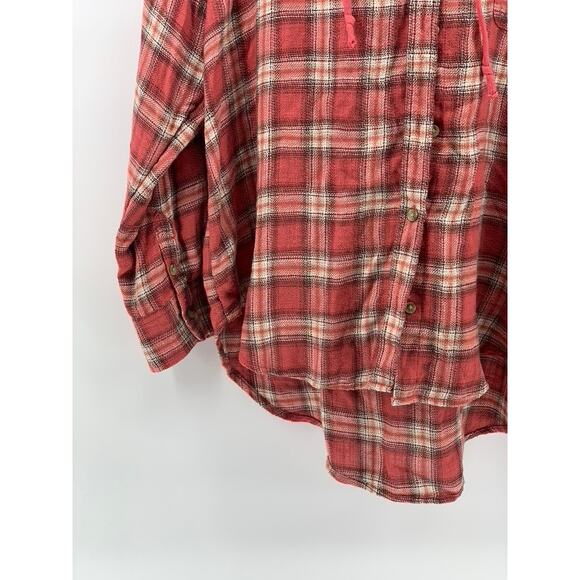 AMERICAN EAGLE Men's Red Plaid Button-Up Hooded Long Sleeve Sweater Shirt SZ L - Picture 5 of 11